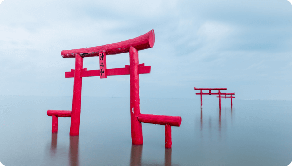 海中鳥居を写している様子